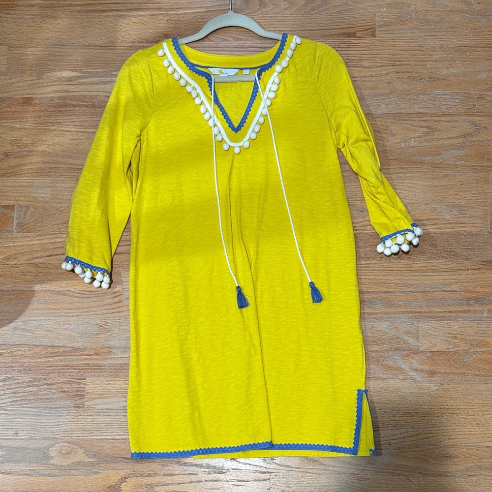 Boden Bright Yellow Dress with Blue and White Trim